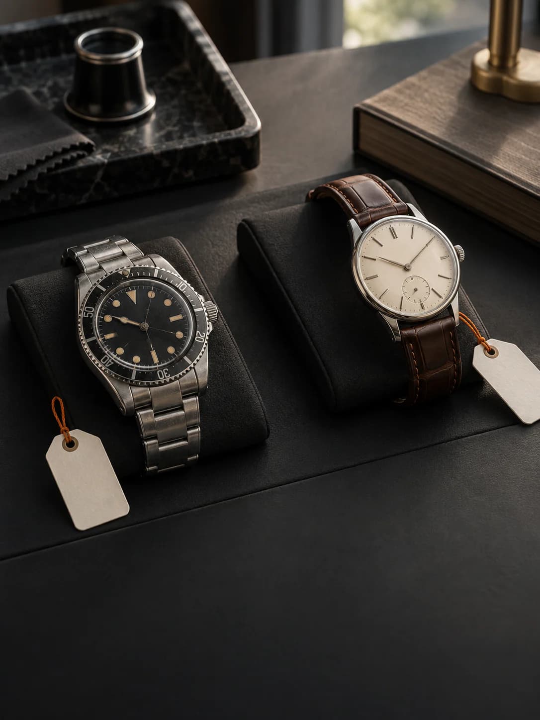 Two watches side by side, one being traded against the other