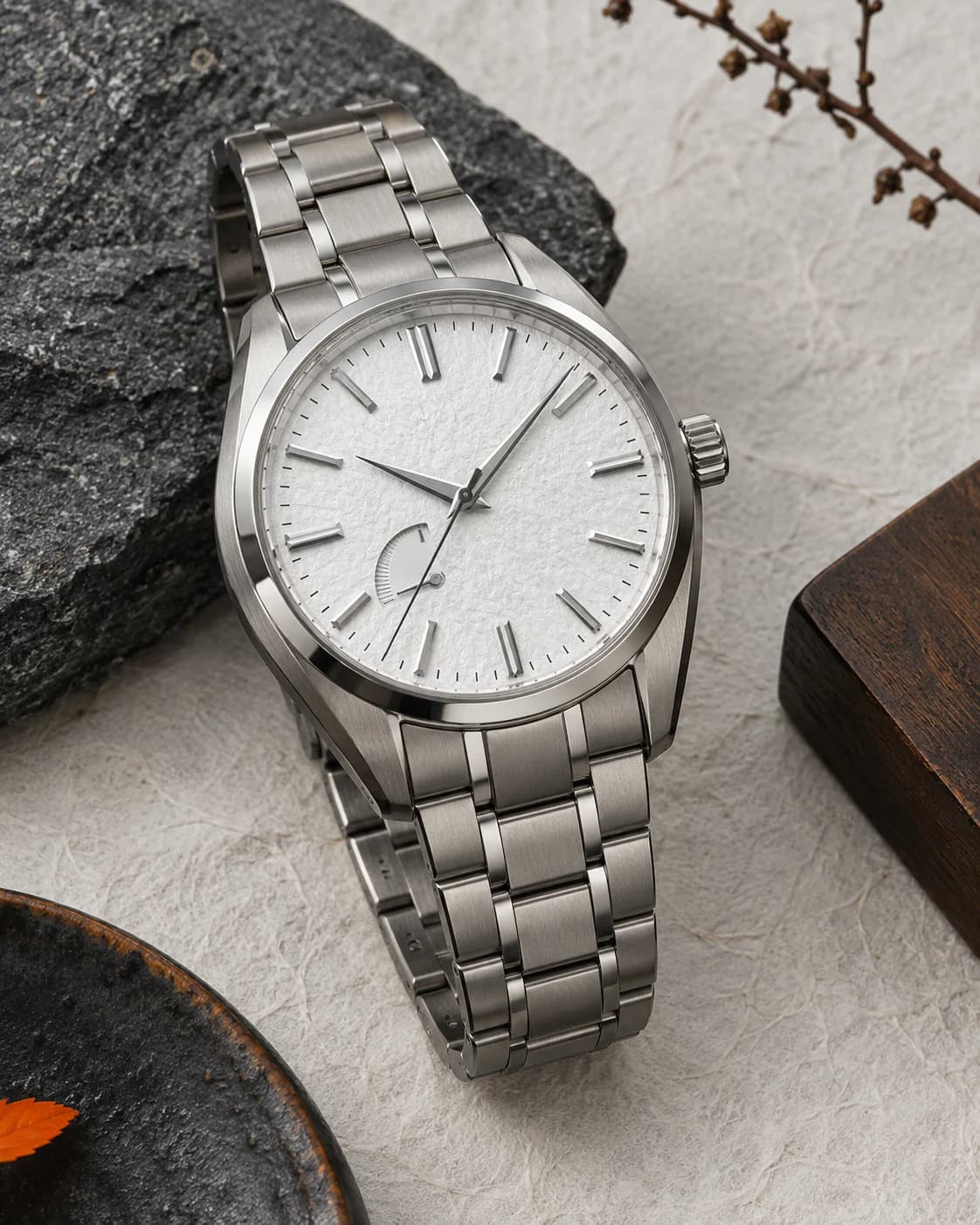 Grand Seiko Spring Drive Snowflake (WL-1207, 2022) - dial, case and titanium bracelet, front view